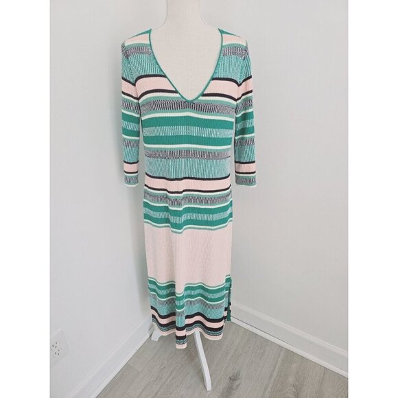 Tuckernuck Stevie Knit Sweater Color Blocked Striped V-Neck Ribbed Midi Dress S - Picture 2 of 12
